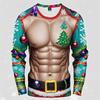 Divertenti Magliette Stampate in 3D con Muscoli Finti di Babbo Natale Brutto Natale Uomo Donna Magliette a Maniche Lunghe Moda Oversize Abbigliamento Natalizio da Uomo