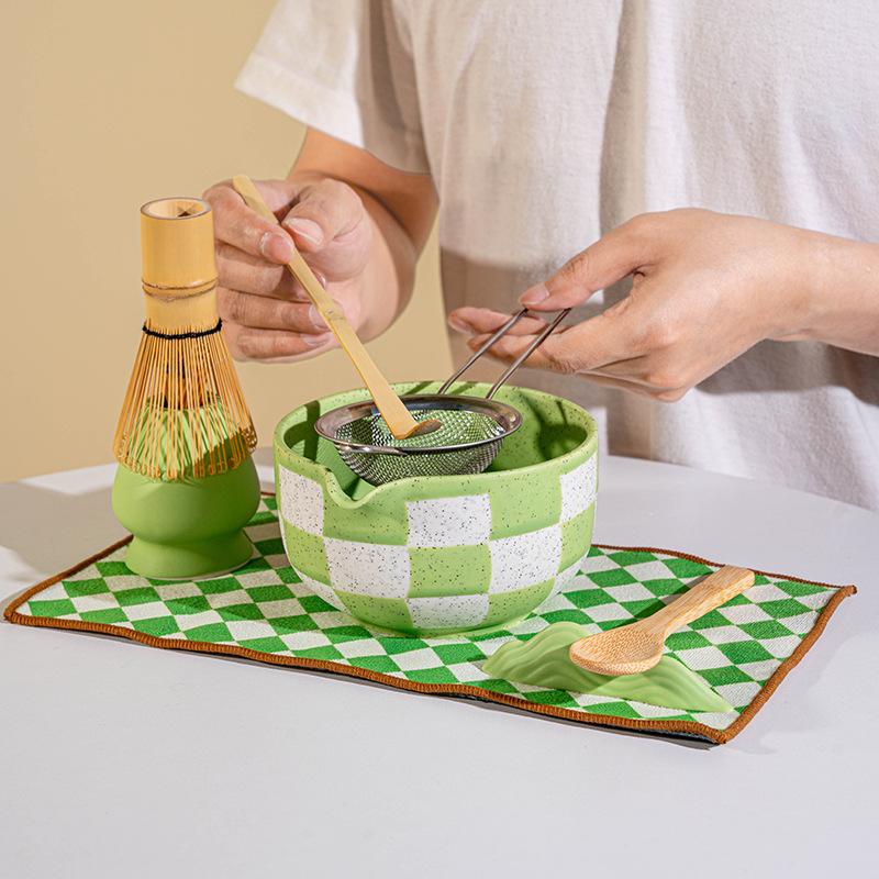 7pcs Ceramic Matcha Tea Set 8-piece Japanese-style lattice Matcha bowl with tea whisk Matcha utensil set