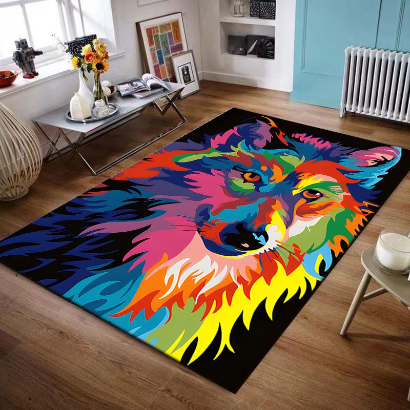 Colorful Wolf Face Design Rug Non-slip Rug Suitable for Living Room and Bedroom Sofas