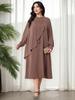 Dubai Cross-Border Plus Size Solid Color Long Sleeve Slimming Dress - Autumn 2025 Collection