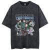 Women'S Vintage Anime Print Acid-Washed T-Shirt Washed Cotton Short-Sleeved Streetwear Top Manga Fashion Oversized T Shirt