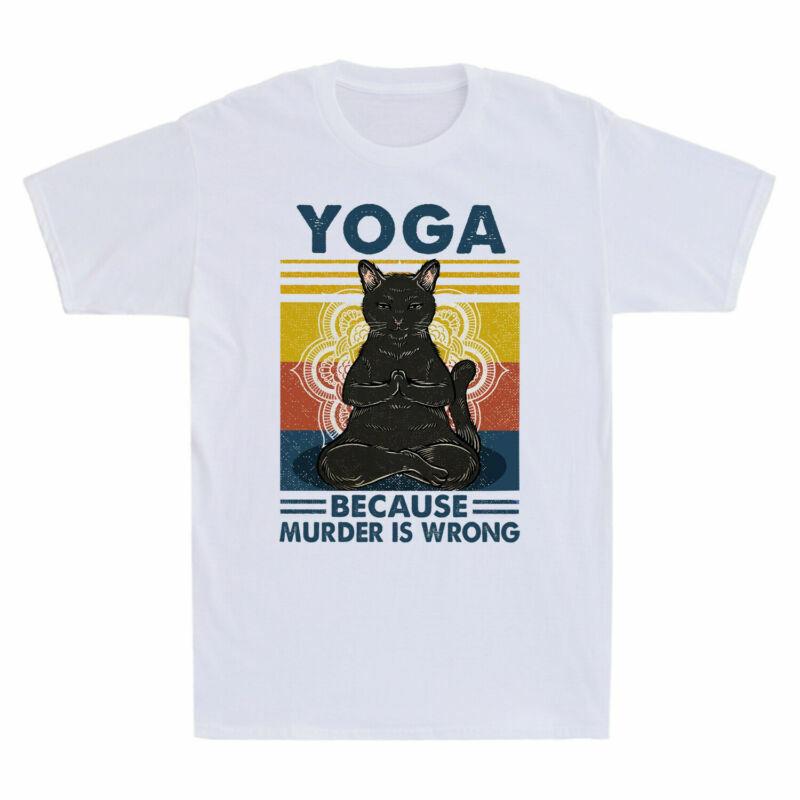 Funny Hippies Yoga Tshirt Unisexs Murder Is Top Vintage Wrong Black Cat Because