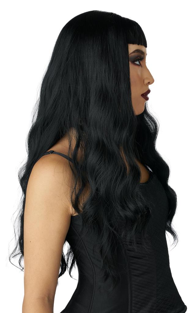 California Costumes Traditional Gothic Wavy Costume Wig with Bangs, Black, One Size for Adults, 7025-159