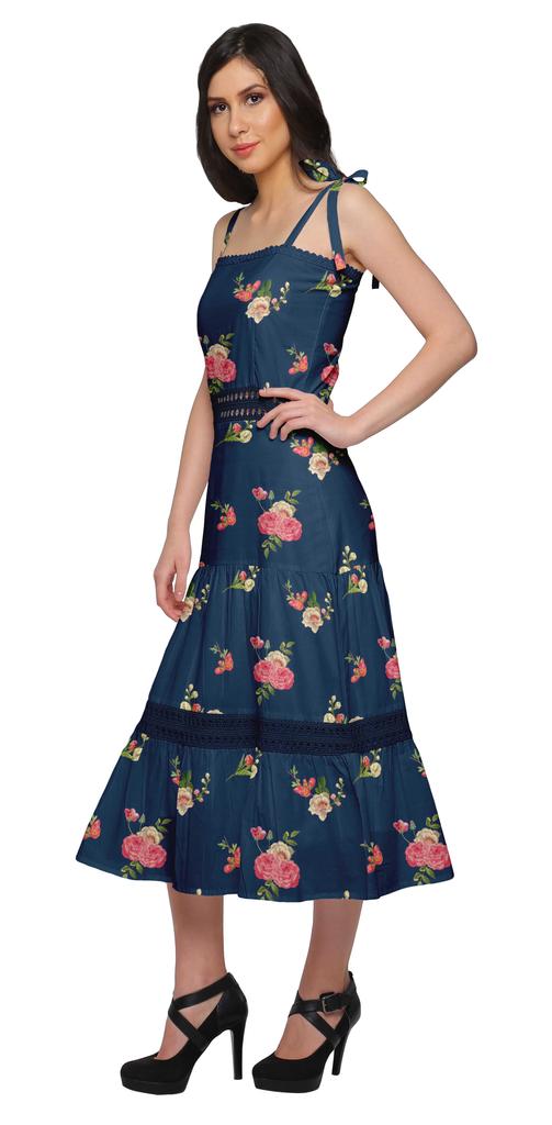 Moomaya Printed Adjustable Shoulder Strap Women Casual Sleeveless Long Dress