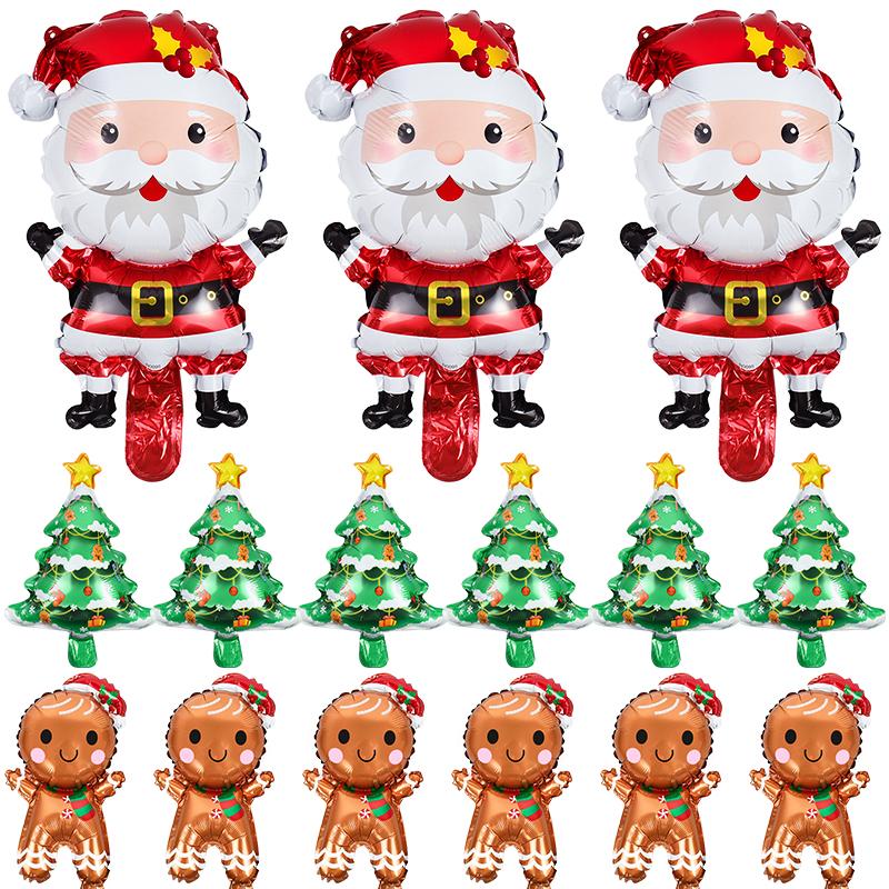 15/5PCS Santa Claus Foil Balloons Mini Christmas Tree Gingerbread Man Balloon 2026 Xmas New Year Holiday Decoration Kids Favors