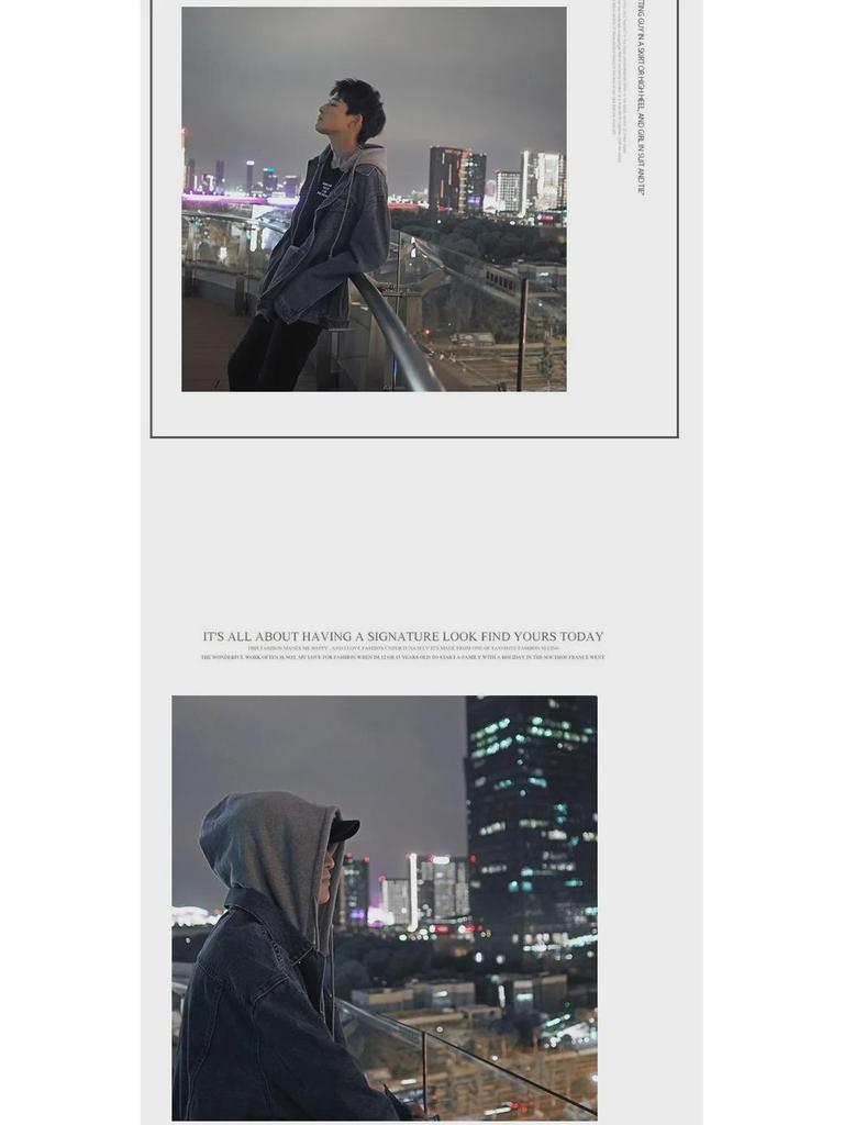 Men's Trendy Korean-Style Denim Hooded Jacket - Fake Two-Piece Autumn Top