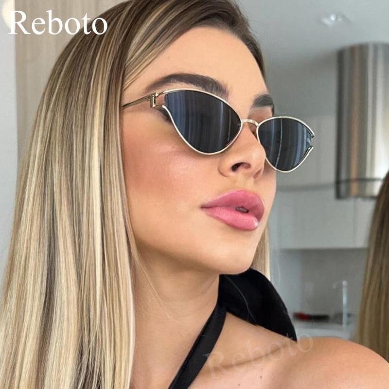 Brand Small Cat Eye Sunglasses Women Luxury 22 Unique Metal Frame Brown Sun Glasses Trendy UV400 Eyewear Shades Vintage