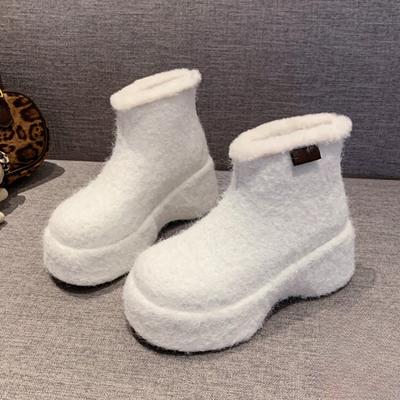 Flats Fur Platform Suede Ankle Boots Women Brand Snow Plush Warm Cotton Shoes Fad High Heels 2025 Trend Cozy Winter Botas Mujer