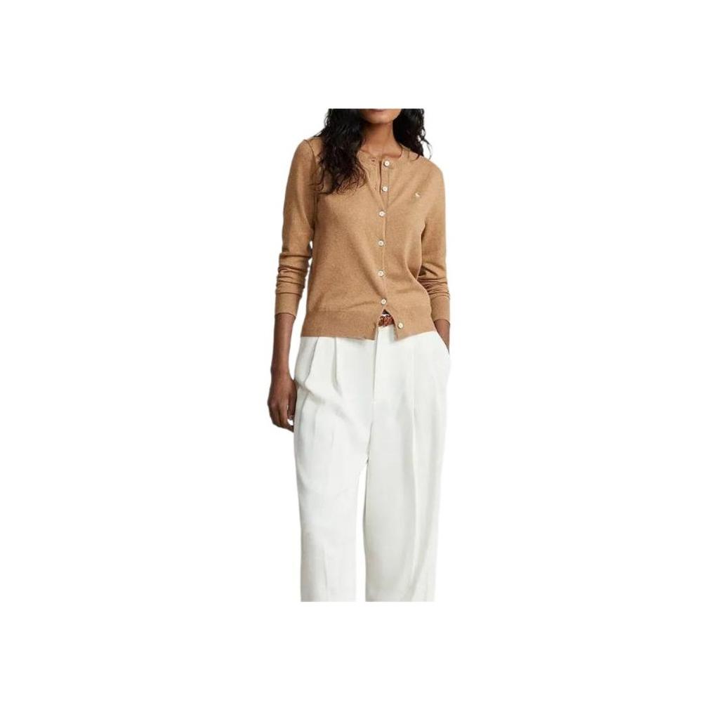 Polo Ralph Lauren Solid Logo Long Sleeve Knit Sweater Women Tops Beige 211891672-008