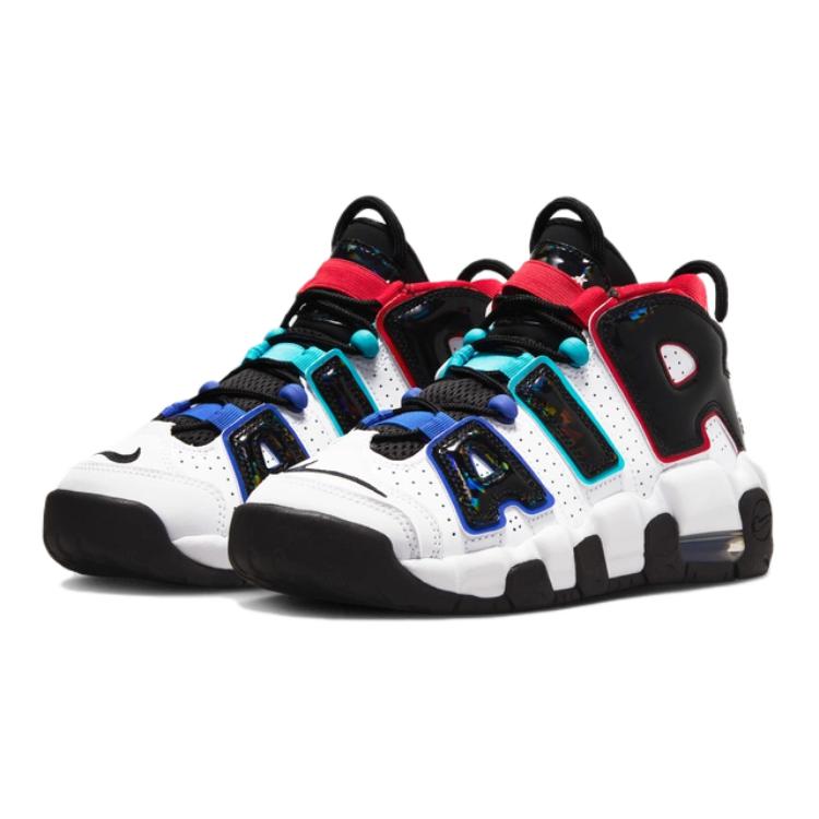 Nike Air More Uptempo Anti-Slip Anti-Kick Shock Absorption Wear-Resistant Mid-Top Kids Basketball Shoes Kids Basketball Shoes Black White FV0838