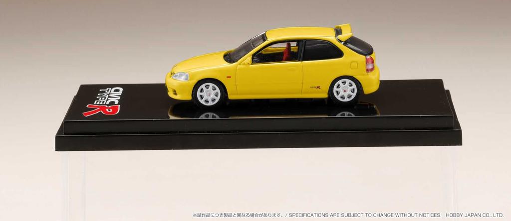 HJ64 Scale Honda Civic Type R Sunshine Yellow with Engine Display Model 1/64 (EK9) (Assembled)