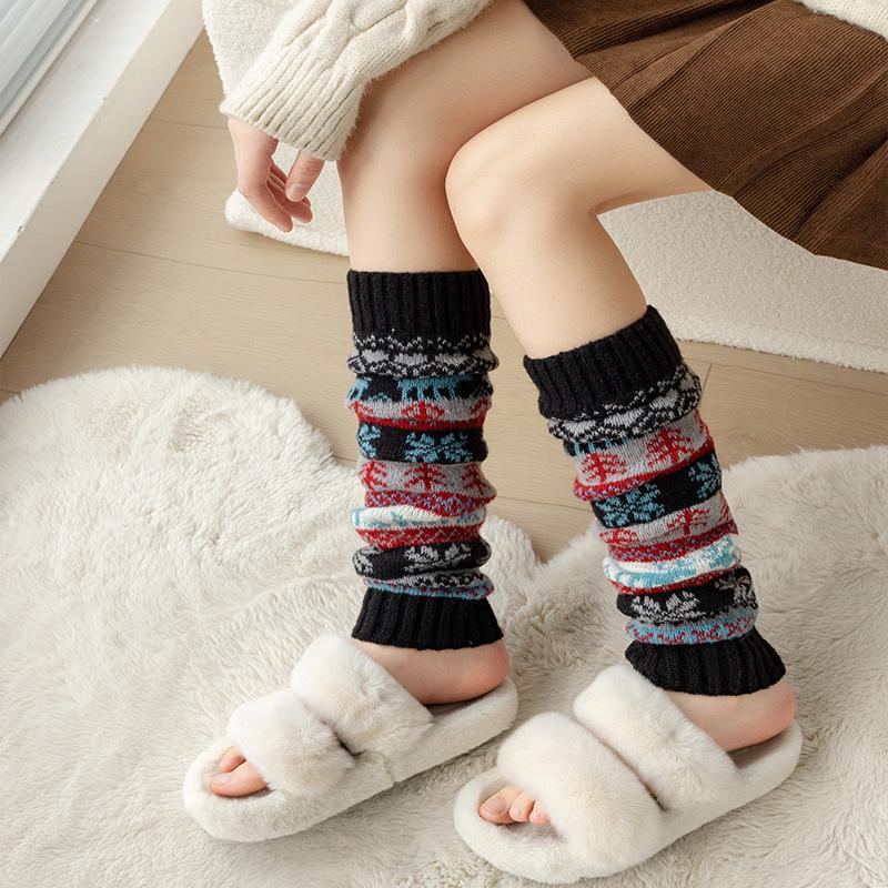 

Winter Knit Snowflake Mid-Calf Leg Warmers for Women One Size чорний