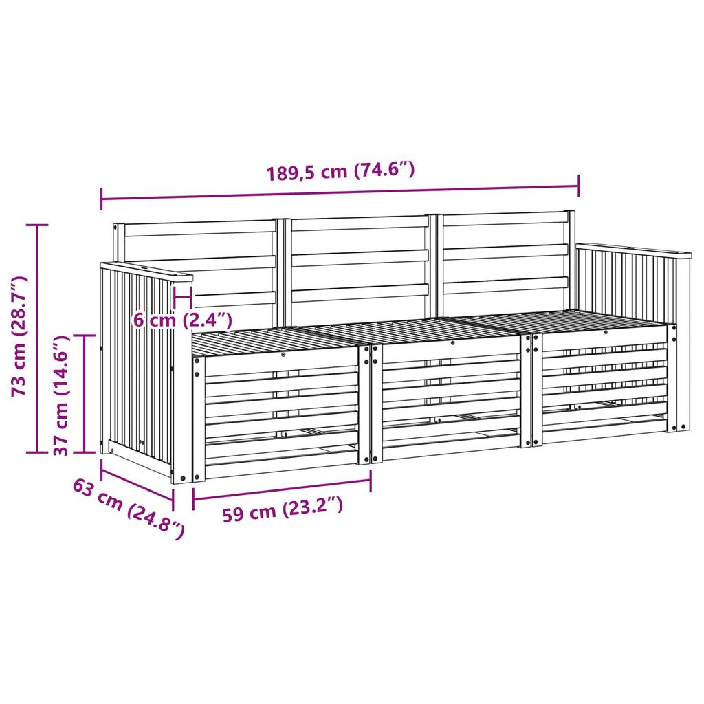 Outdoor Sofa Set 3 Piece Natural Solid Acacia Wood
