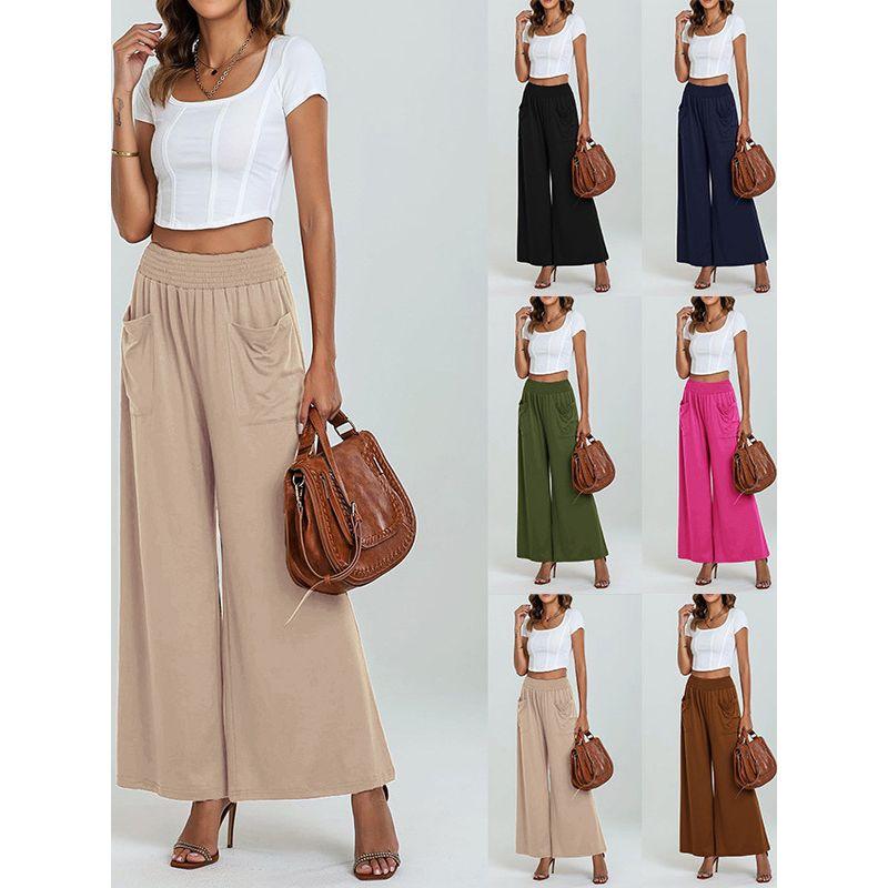 Elastic Waist, Large Pocket, Wide Leg Pants Elastic Waist with Pocket Loose Pants