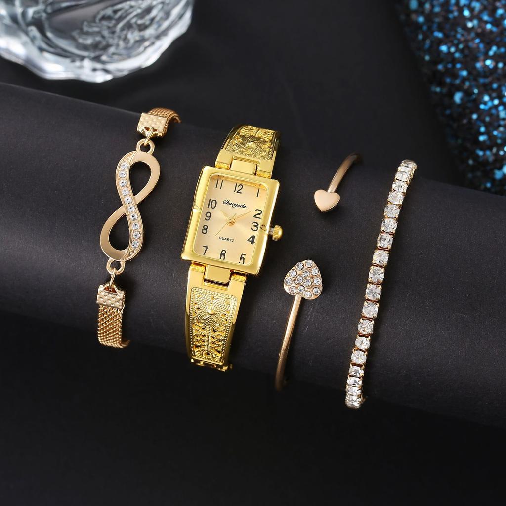 Petit Ensemble Montre Bracelet Quartz Vert Émeraude Frais