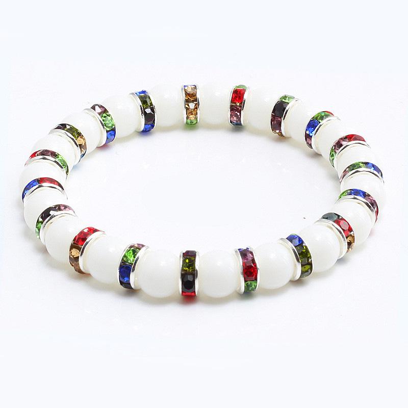 8mm White Porcelain Beads Rhinestone Bracelet: Trendy Unisex Wristband with Hand Rope