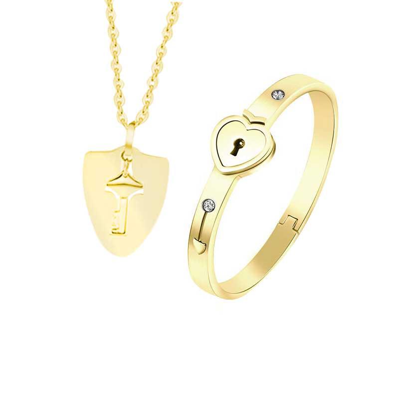 Set di Braccialetti con Lucchetto d'Amore Chiave per Coppia Creativa Transfrontaliera in Acciaio al Titanio