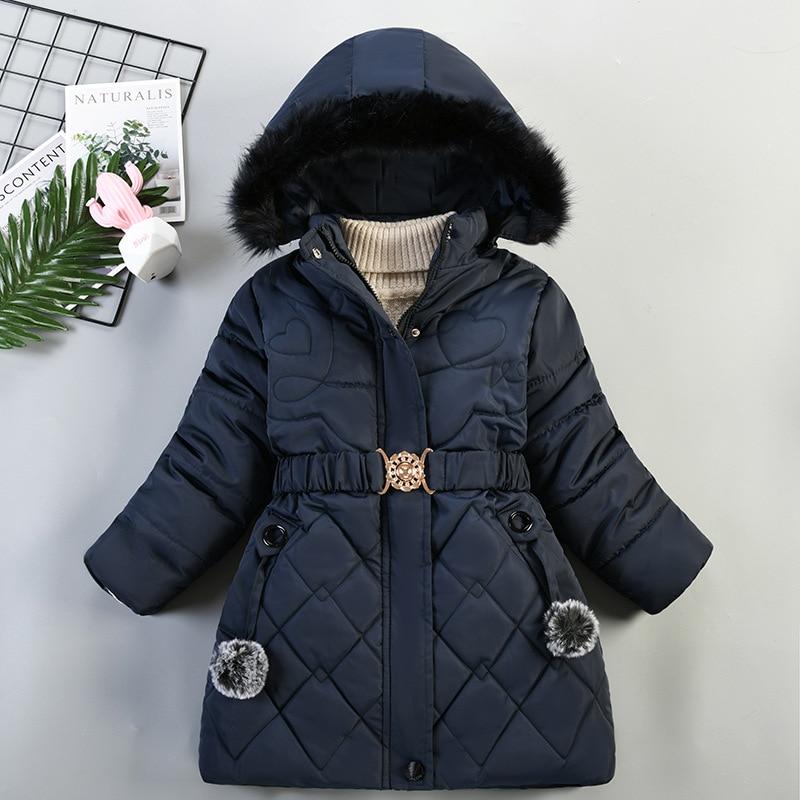 

Autumn Winter Girls Jacket Keep Warm Hooded Fashion Windproof Outerwear Birthday Christmas Coat 4 5 6 7 8 Years Old Kids Clothes 140cm темно-синього кольору