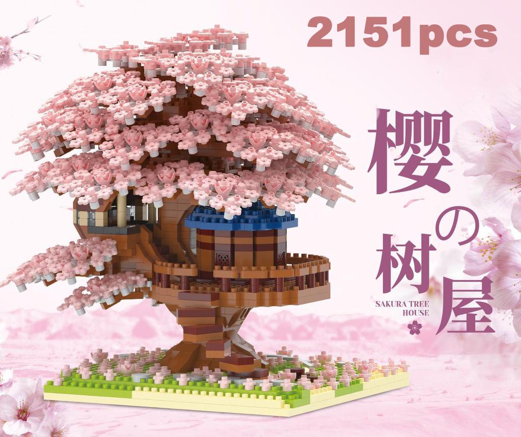 Pink Cherry Tree House Building Micro-particle Building Block Classic Model Girl Boy Difficult Assembly Miniature Blocks Toy Kid