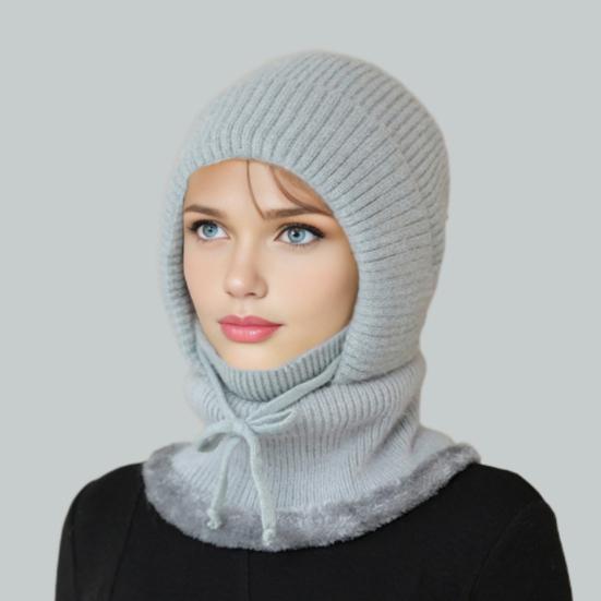 Outdoor Headgear Solid Color Plush Trim Windproof Warm Face Guard Scarf Hat Skiing Hiking Biking Winter