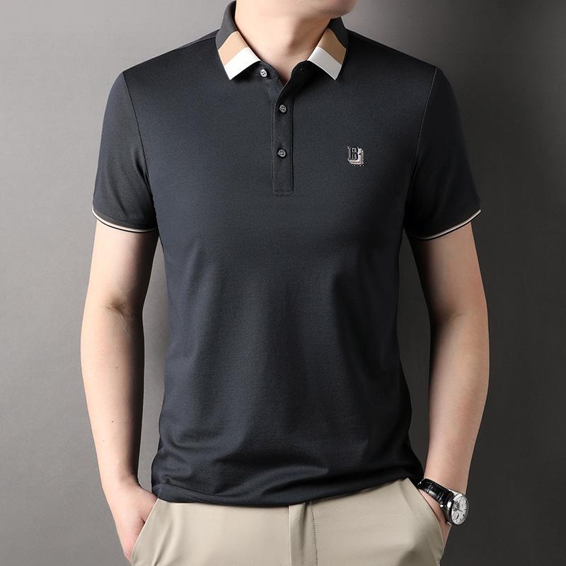 

Мужская футболка с коротким рукавом, новая летняя ведущая рубашка, тонкая повседневная, контрастные цветные лацканы, хлопковая рубашка-поло XXXXL