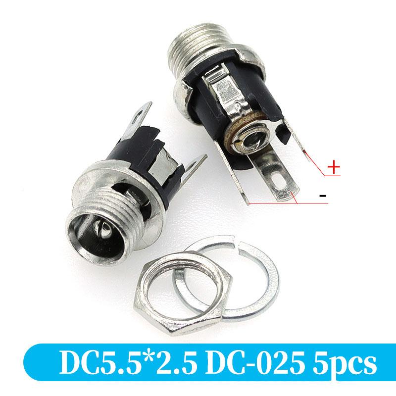5PCS DC Power Connector pin 2.5x5.5mm Female Plug Jack + Male Plug Jack Socket Adapter PCB Mount DIY Adapter Connector 5.5x2.5