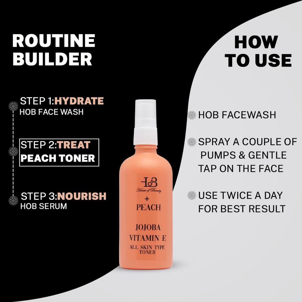 House of Beauty Pfirsich & Jojoba Gesichtswasser mit Vitamin E, Feuchtigkeitsspendendes & Erfrischendes Gesichts-Toner-Spray, Beruhigt, Nährt & Stellt den pH-Wert wieder her- (30ml)