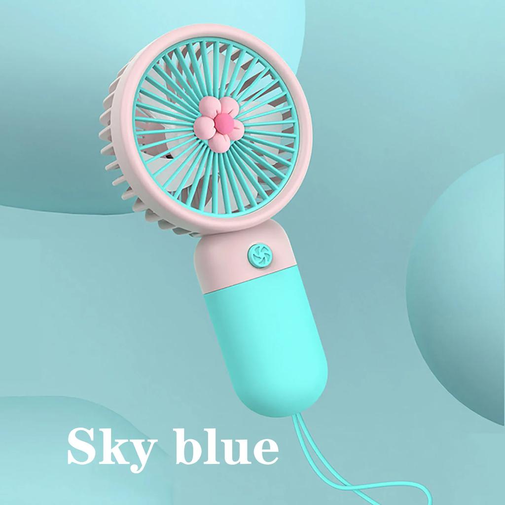 Portable Fan Cartoon Cute Fruit Flower Summer Flower Color Block Mini Handheld Small Fan Portable USB Charging Fan