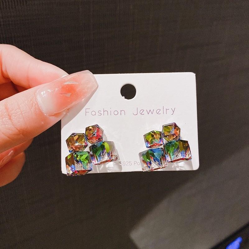 Pinkdudu Vintage Glass Geometric Block Zircon Earrings Colorful Trendy Drop Earrings Women Jewelry PD2264