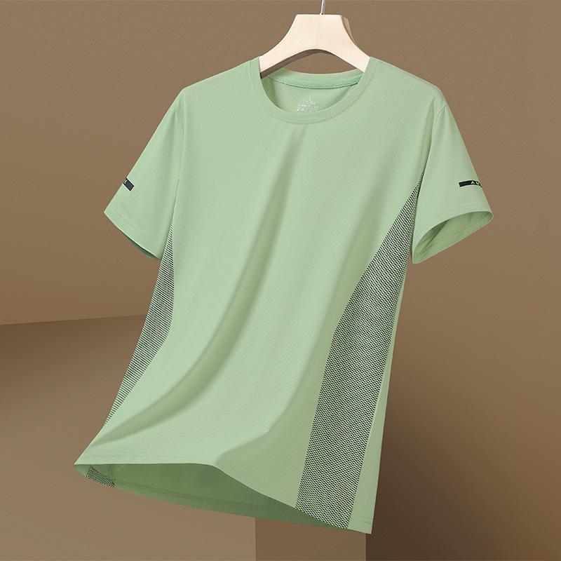 Summer Ice Silk Short Sleeve T-shirt for Men, Summer Sports and Leisure Elastic Round Neck Running T-shirt