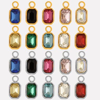 6pcs Different Color Stainless Steel Rectangle Charms For Jewelry Making Supplies Luxury Glass Stone Pendant Charm DIY Earrings