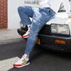 Li Ning Embroidered Pattern Workwear Washed Denim Pants Men Bottoms Blue AJQR023-1