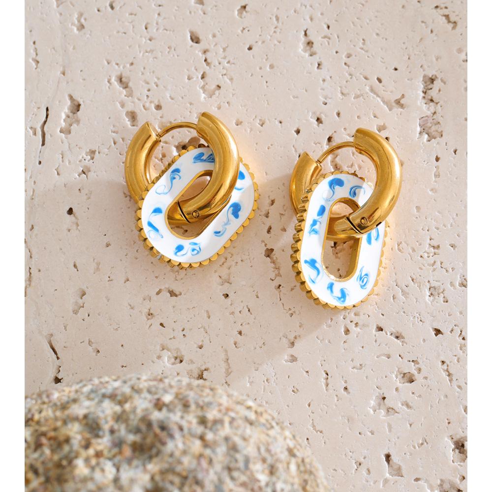 Eetit Stainless Steel Geometric Drop Hoop Earrings 18K Golden PVD Plated Stylish Unique Daily Jewelry Waterproof