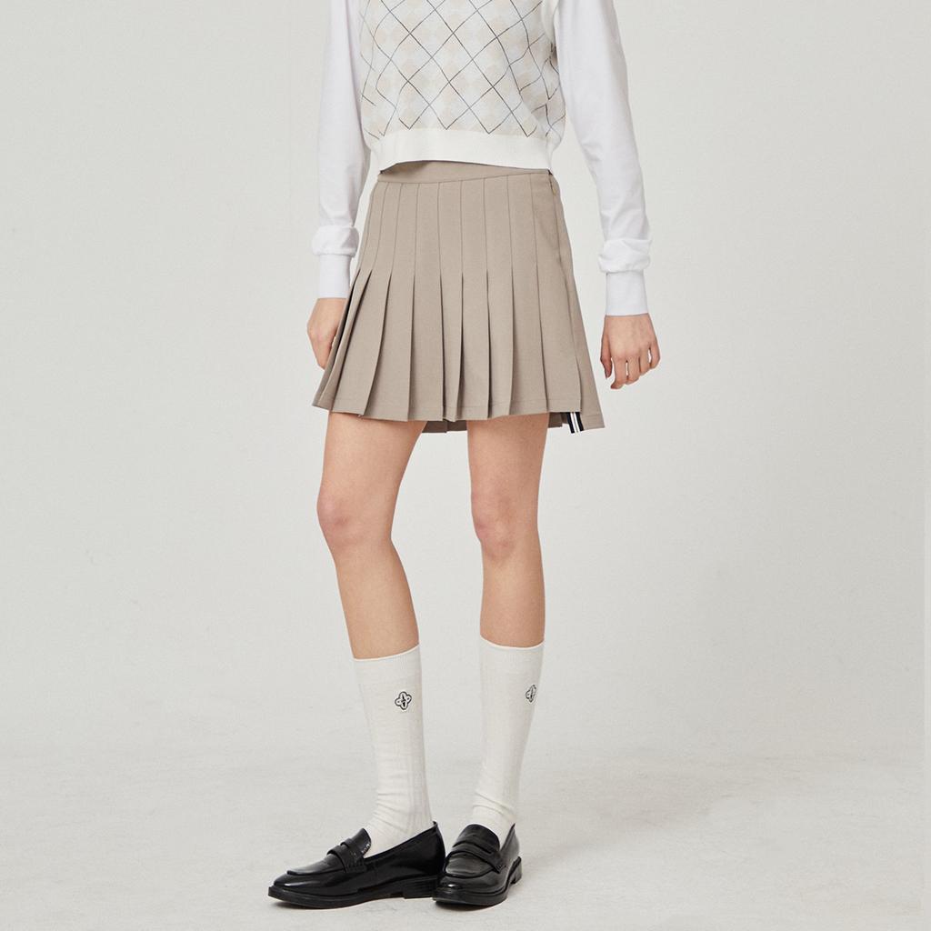 LIKK Slit Point Pleated Skirt (Beige)_L4A1-Sk05C