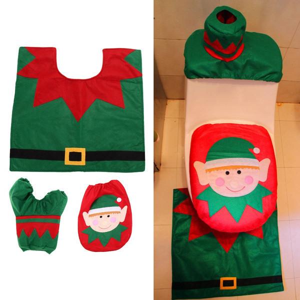Festliches Weihnachts-WC-Sitzbezug-Set mit Weihnachtsmann-, Schneemann- und Rentiermotiven