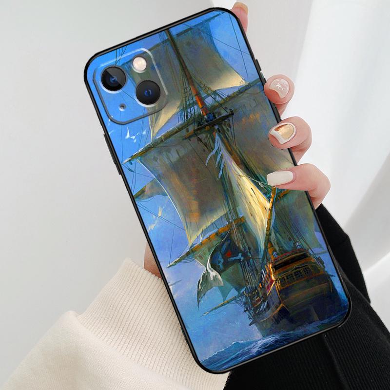 Sailing Pirate Ship Boat Phone Case For iPhone 17 Pro Max 16 15 11 13 12 14 Pro Max mini 15 16 Plus 16e 17 Air Cover