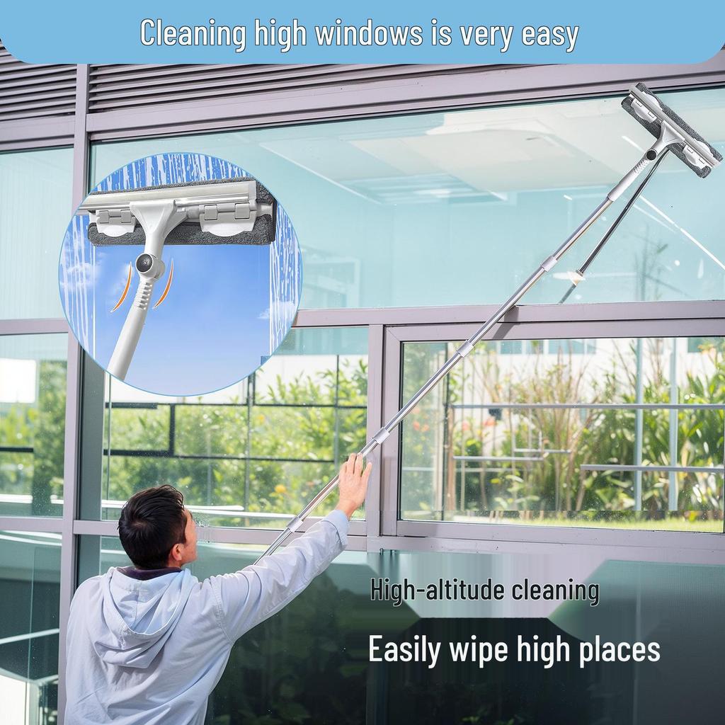 Double-Sided High-Rise Window Cleaning Gadget with Extended Pole