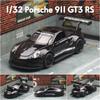 1/32 Porsche 911 GT3 RS Racing Toy Car Model Diecast Metal Rally Miniature Pull Back Sound & Light Collection Gift for Boys Kid