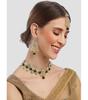 Women Gold Plated Square Shape Womens Green Beads Choker Necklace Set