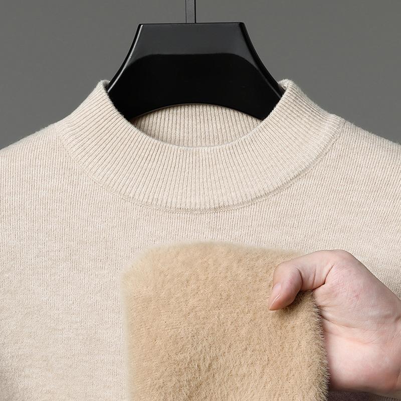 Winter Thickened Warm Men'S Crew Neck Sweater Knitwear New Casual Loose Fleece-Lined Base Layer Top
