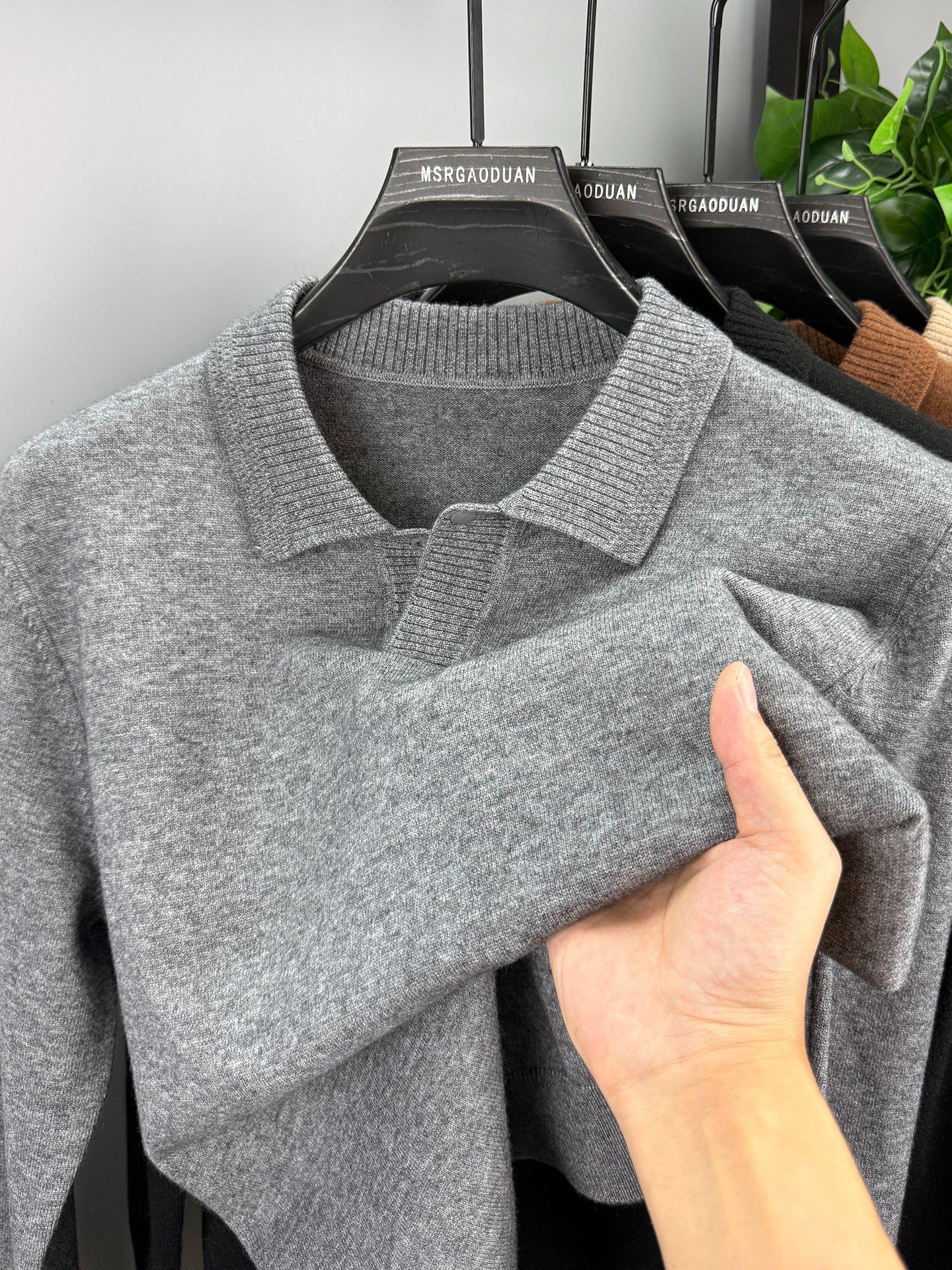 

2025 Autumn/Winter Men’s V-Neck Seagull Collar Wool Sweater with Buttons 4XL
