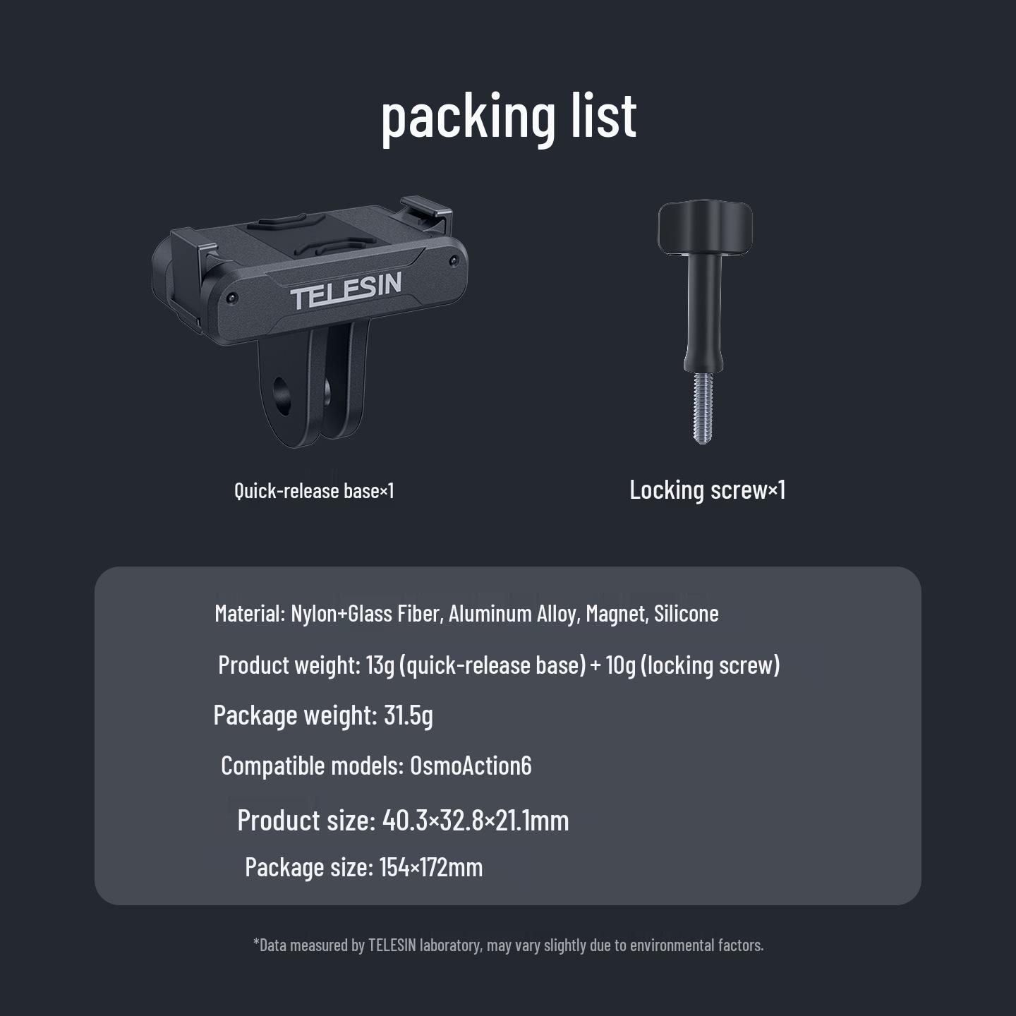 Taixun DJI Action 6 Magnetic Camera Quick Release Mount Adapter