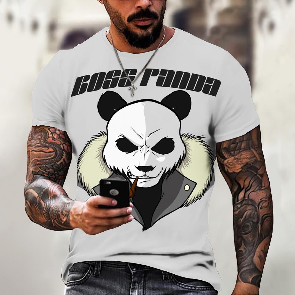 Summer Round Neck 3D Panda Print Top Fashionable Casual Short Sleeved Men's T-shirts