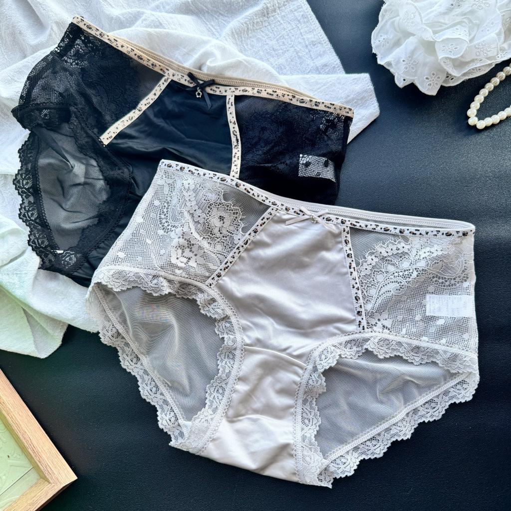 Women's Summer Light Luxury Senior Sense Satin Ice Screen Leopard Print Edge Briefs