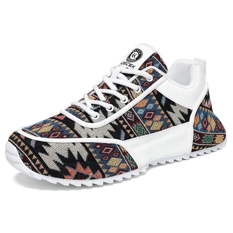 

Men s casual sneakers canvas print flat high top couple shoes non-slip thick sole breathable loafer walking student shoes 40