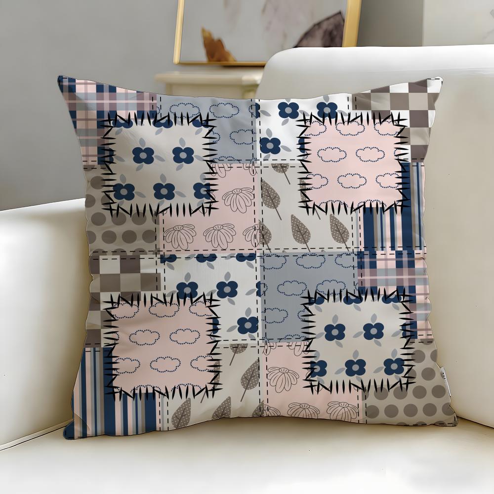 Art Theme Colorful Patchwork Pattern Cushion Cover Soft EasyWash Pillow Case Versatile for Couch Bed Travel and Office