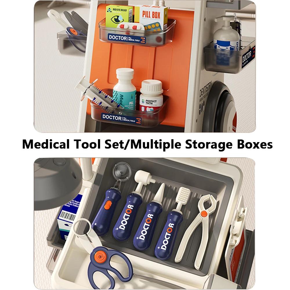 Non-Toxic Hospital Play Medical Equipment Table Fillings Injection Stethoscope Medical Trolley Home Doctor Dentist Toys For Kids Xmas Gift
