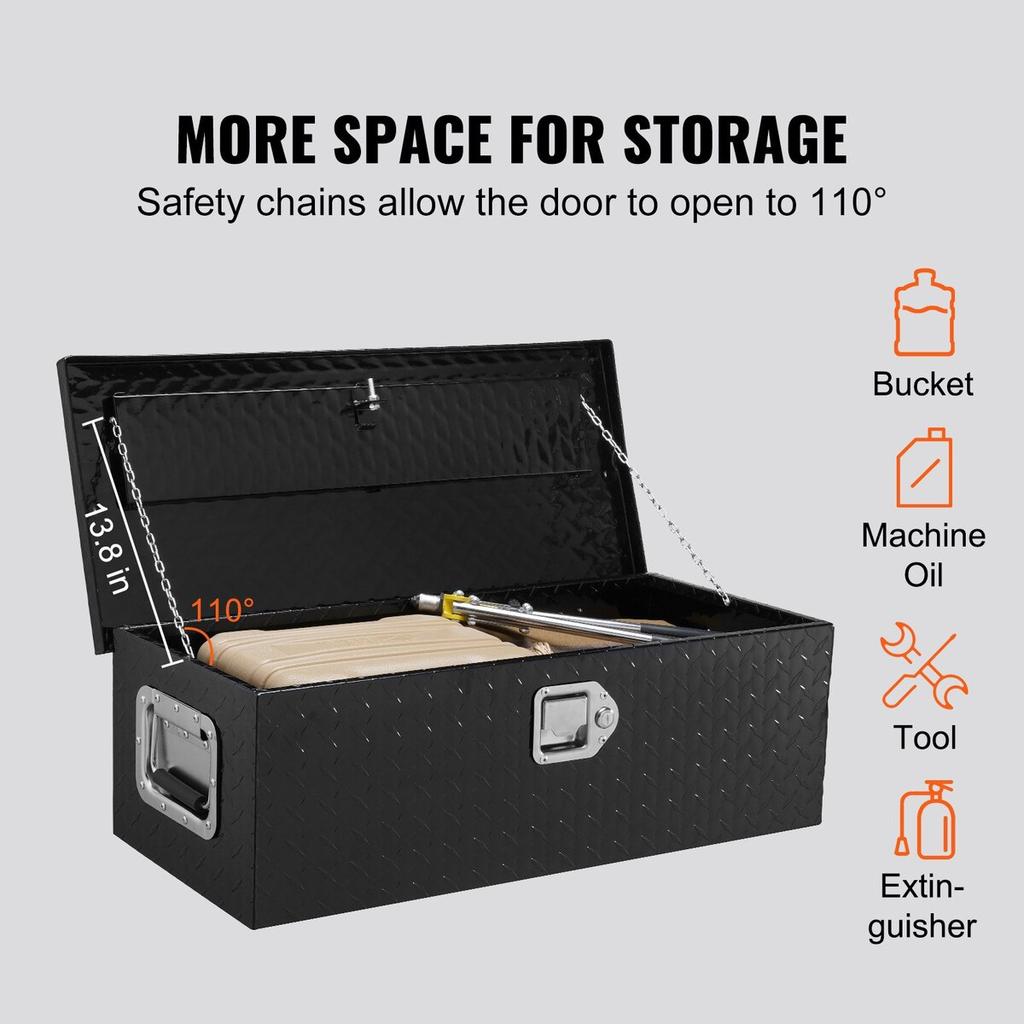 Heavy Duty Aluminum Truck Bed Tool Box, Diamond Plate Tool Box with Side Handle and Lock Keys, Storage Tool Box Chest Box Organizer for Pickup, Truck