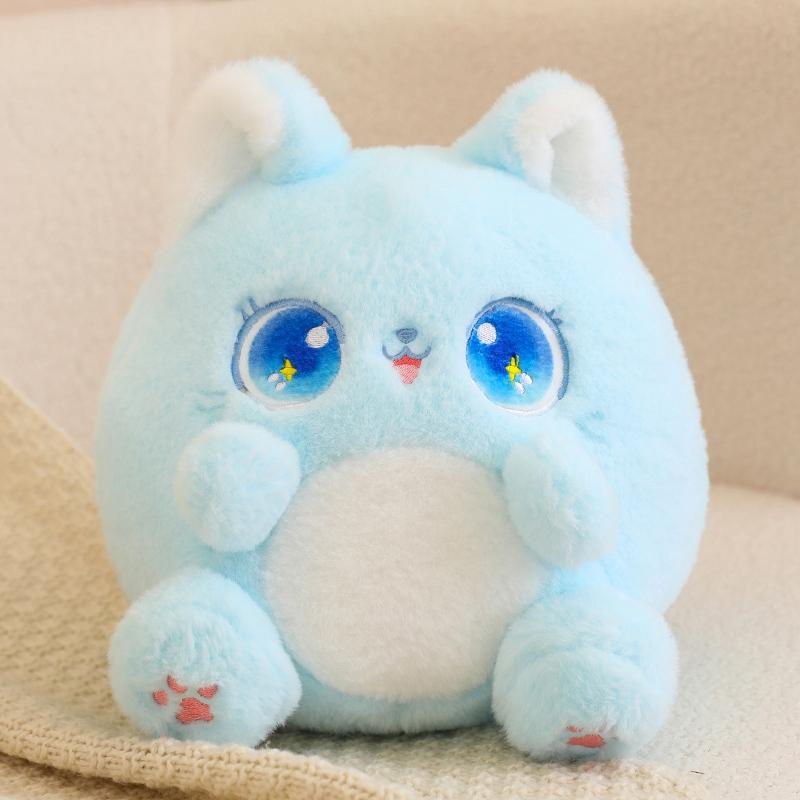 Sitzende dicke Katze Plüsch Spielzeug Cartoon Tier Plushie Peluche blau rosa grün weiß lila große Augen Kawaii Kätzchen Geschenk