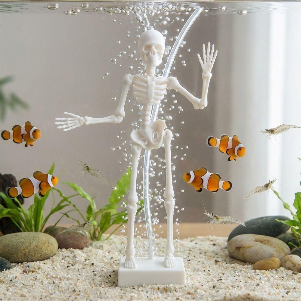 Realistic Dancing Skeleton Aquarium Bubbler 1D Printed with Pipe Suction Cup Fish Tank Dance Skull Bubbler Underwater